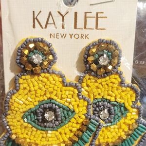 Yellow and Green Beaded Earrings